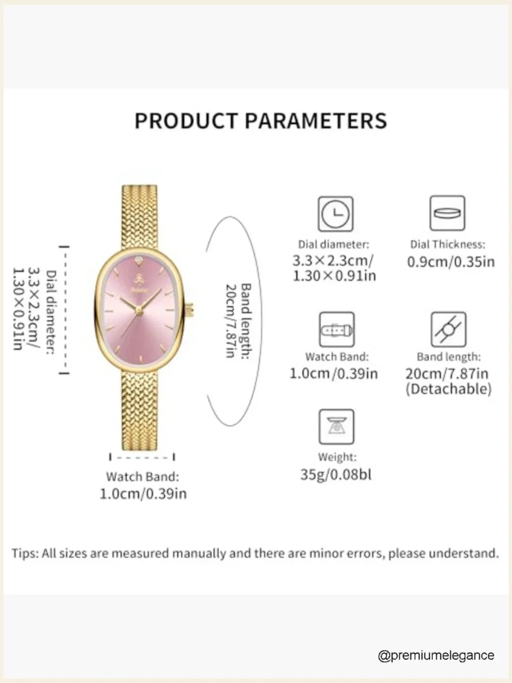 Vintage Oval Gold Wrist Watch for Women, Waterproof Elegant Bracelet Watch,